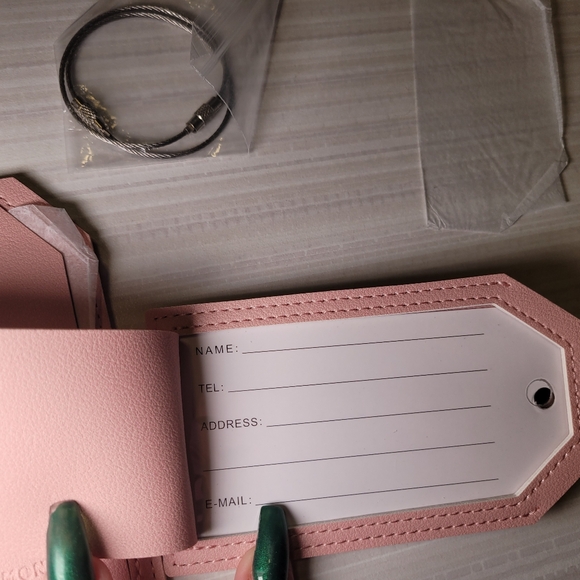 Leather Baggage Tags with Name ID Label Travel Essentials, Fun Pink 2- Pack - Picture 8 of 11